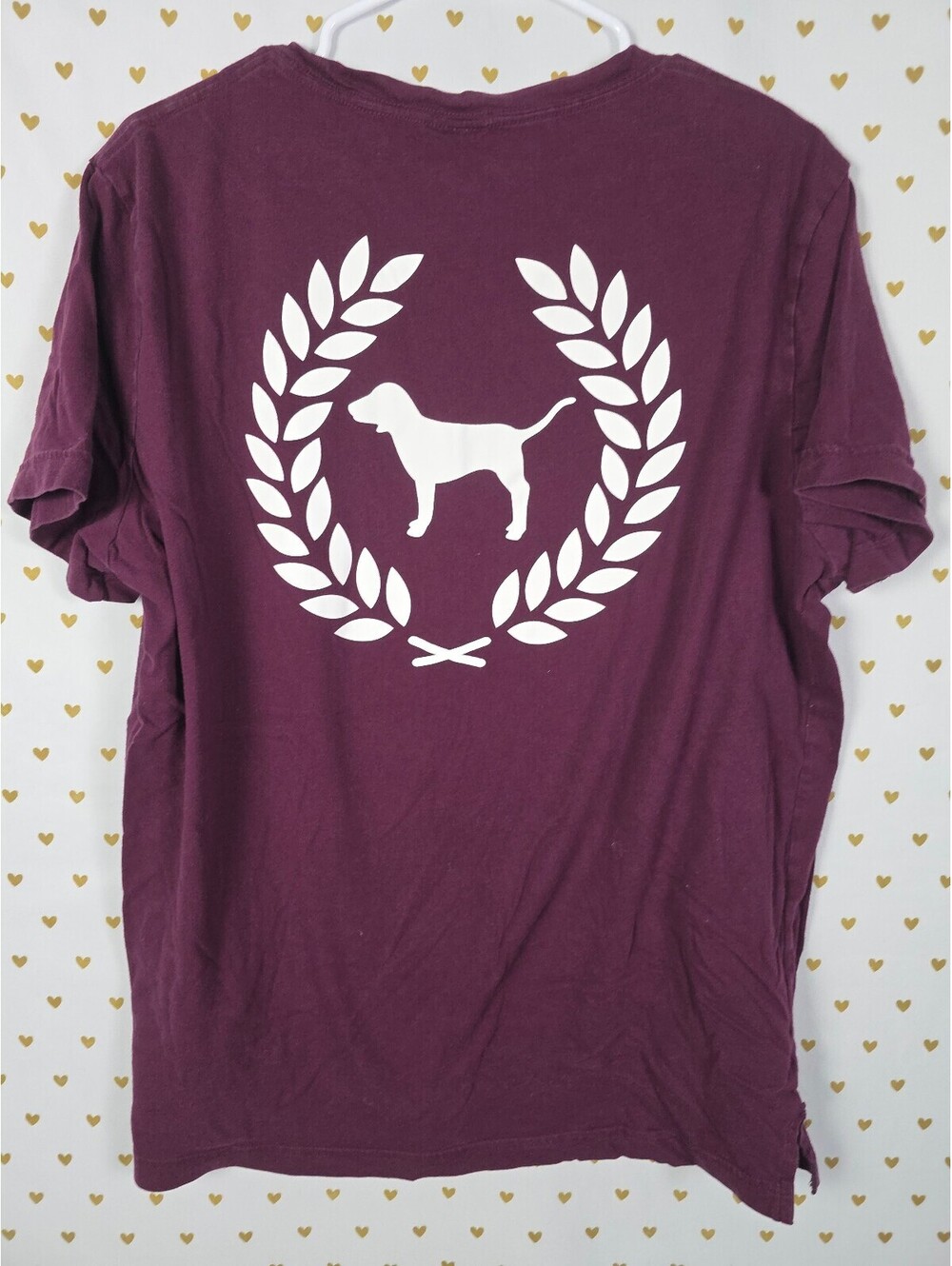 Victorias Secret PINK Maroon Crest Tee Shirt Dog Logo LARGE